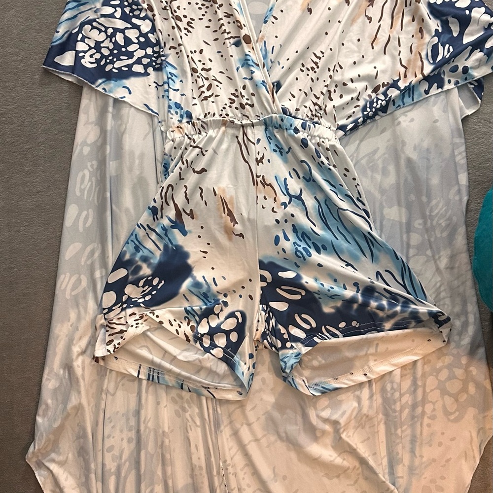 Blue and White Patterned Romper